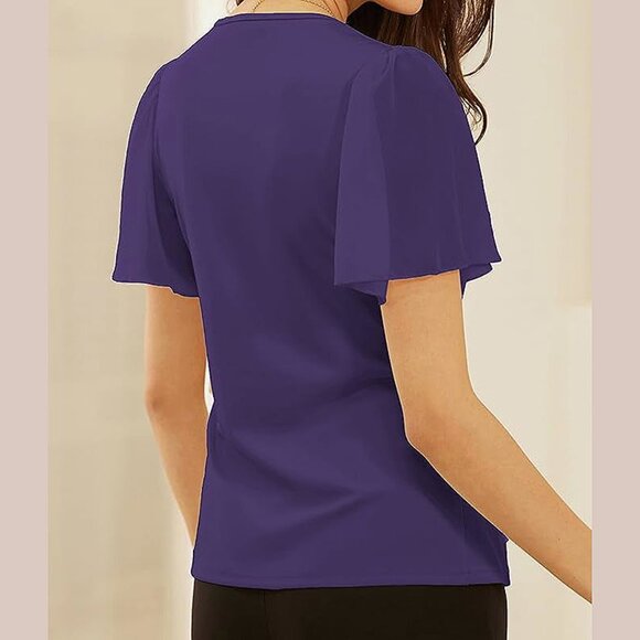 2025 Womens Summer Tops Dressy Business Casual Chiffon Short Sleeve - Picture 3 of 7